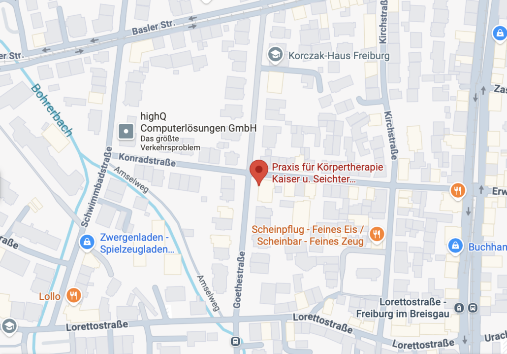 Anfahrtskarte der Heilpraxis in Freiburg auf Google Maps